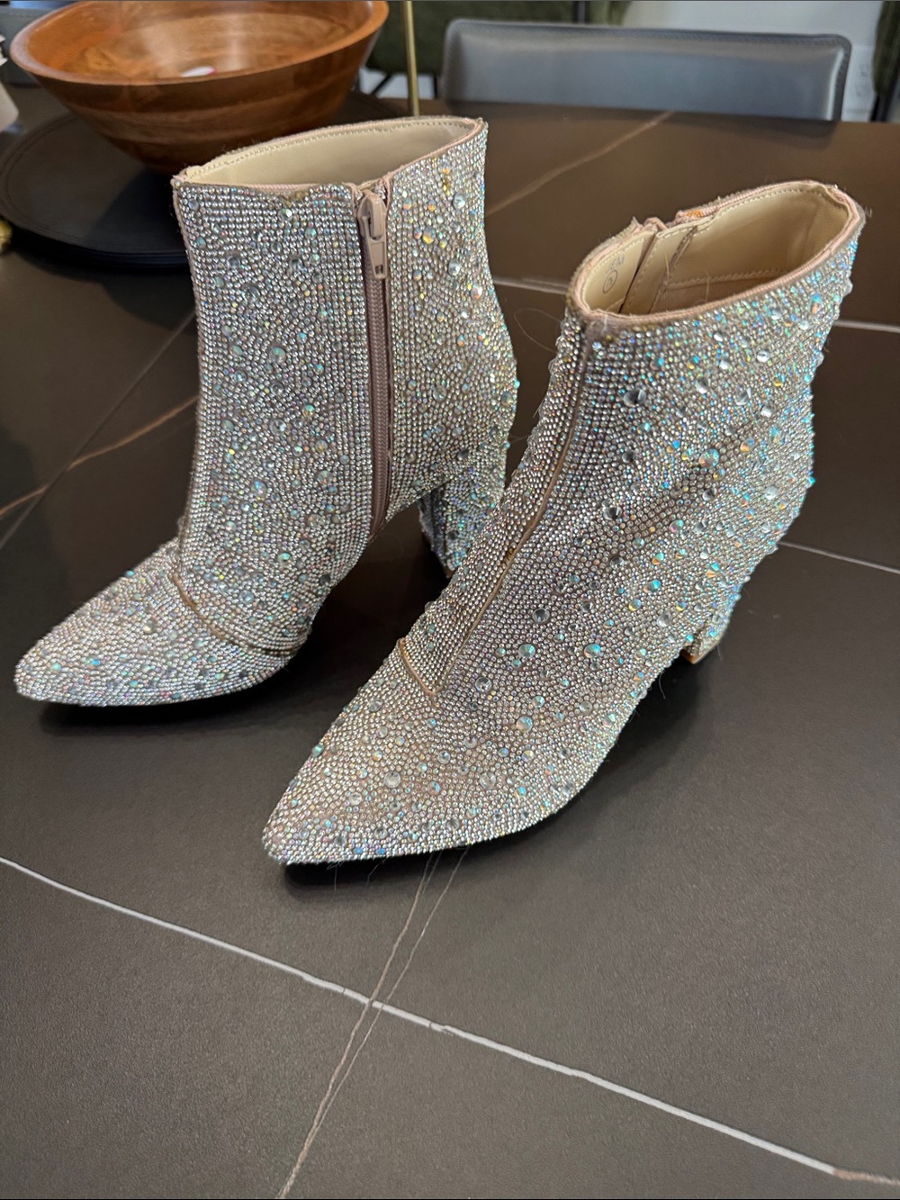 Sparkling Crystal Embellished Ankle Booties - Champagne